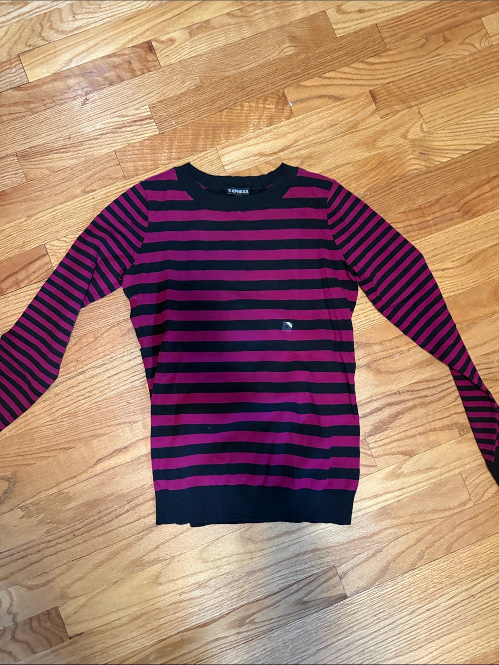 Express Black and Magenta Striped Crewneck Sweater